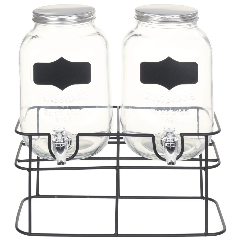 Drankdispensers 2 st met standaard 2 x 4 L glas