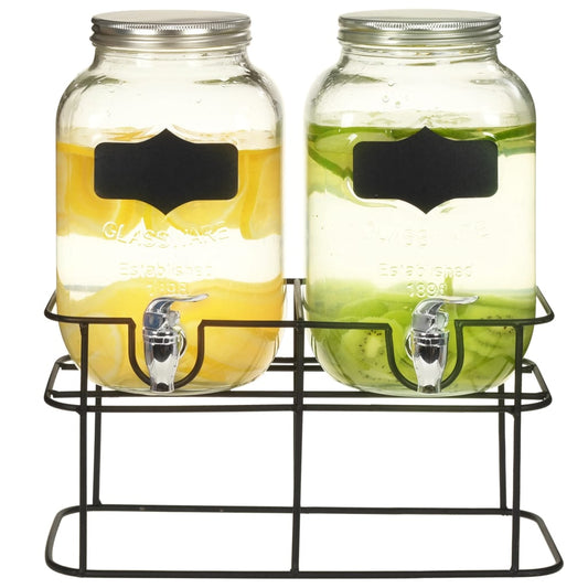 Drankdispensers 2 st met standaard 2 x 4 L glas