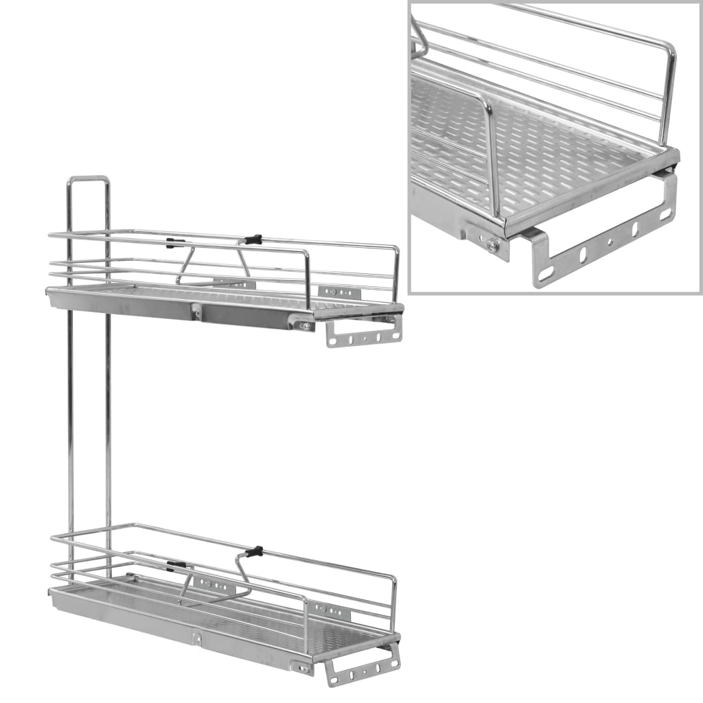 Draadmand keuken uittrekbaar 2-laags 47x15x54,5cm zilverkleurig