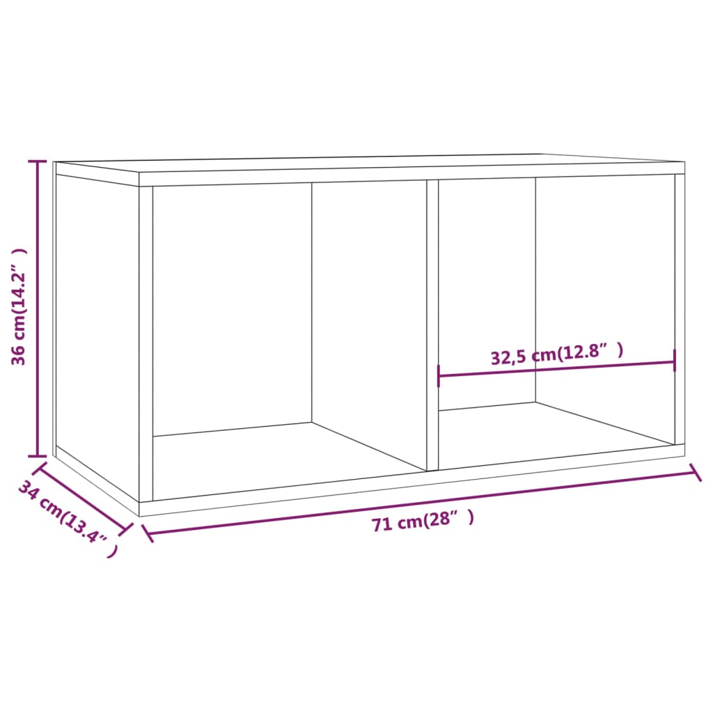 Opbergbox voor LP's 71x34x36 cm bewerkt hout wit