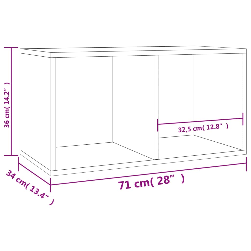 Opbergbox voor LP's 71x34x36 cm bewerkt hout sonoma eikenkleur