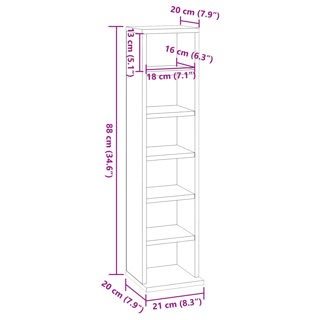 Cd-kast 21x20x88 cm bewerkt hout zwart