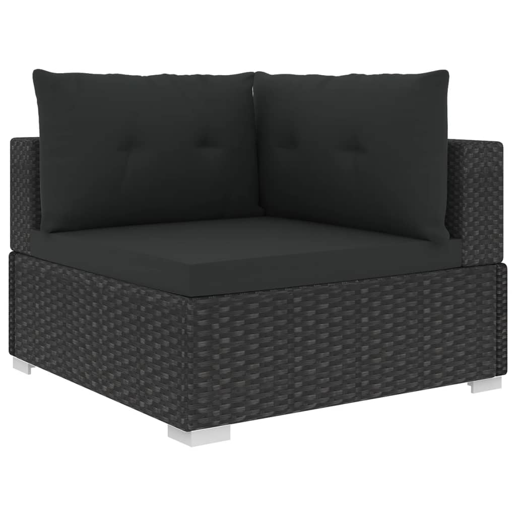 10-delige Loungeset met kussens poly rattan zwart