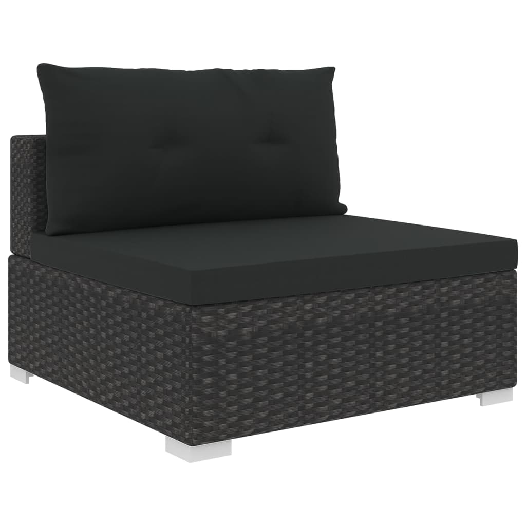 10-delige Loungeset met kussens poly rattan zwart