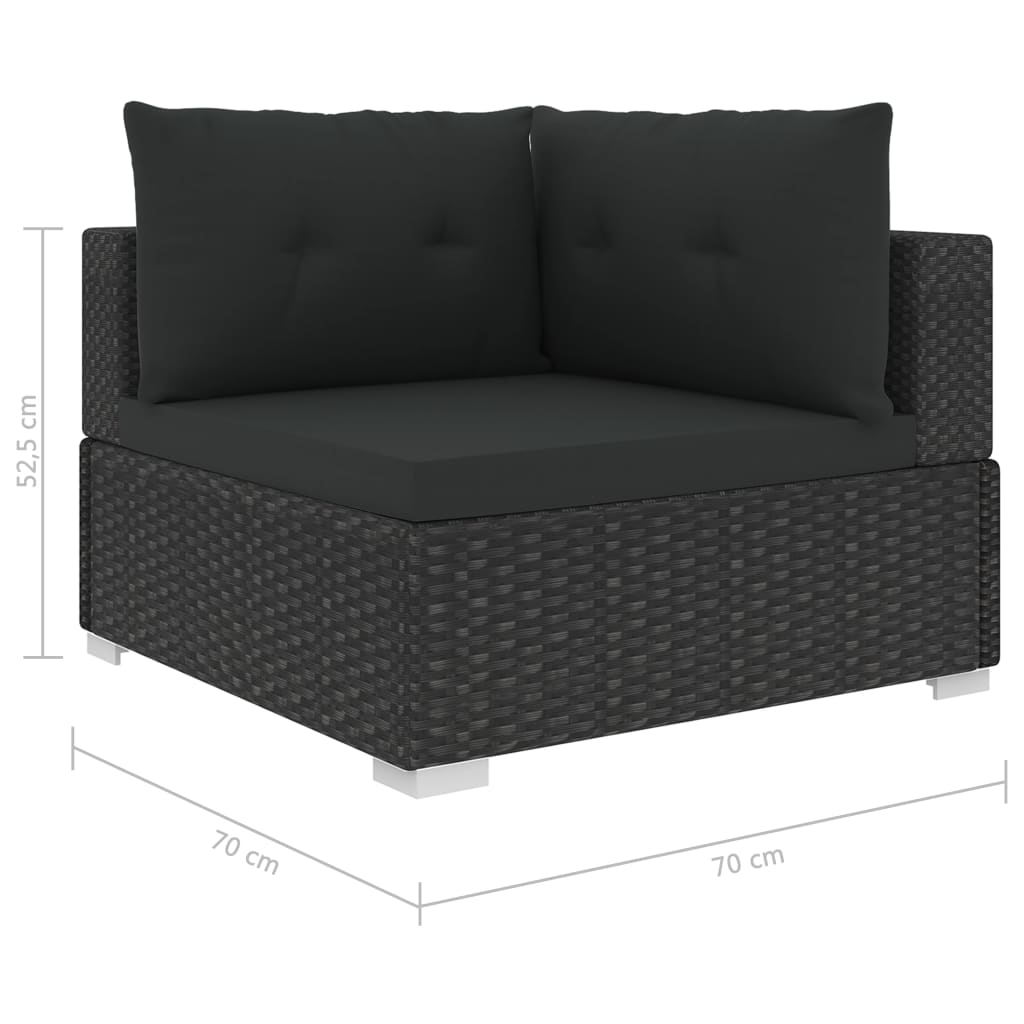 10-delige Loungeset met kussens poly rattan zwart