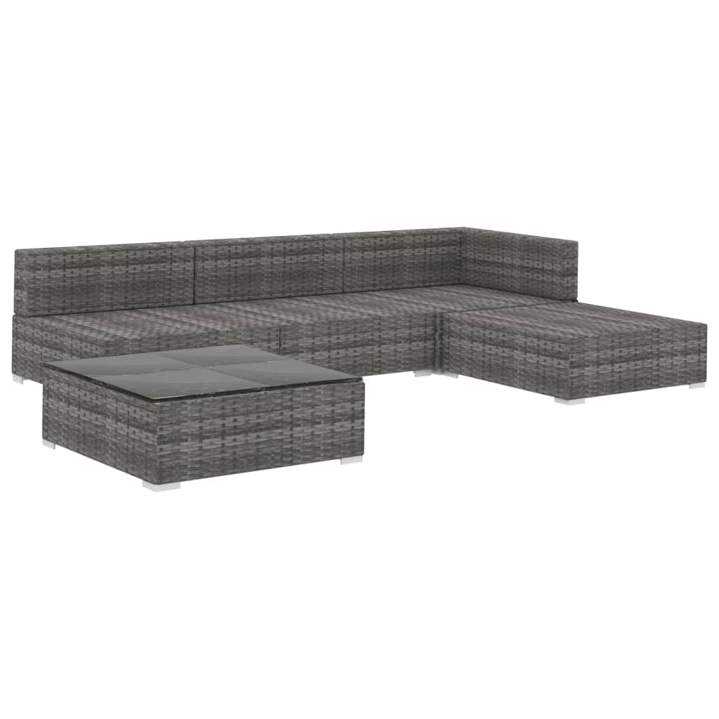 5-delige Loungeset met kussens poly rattan grijs