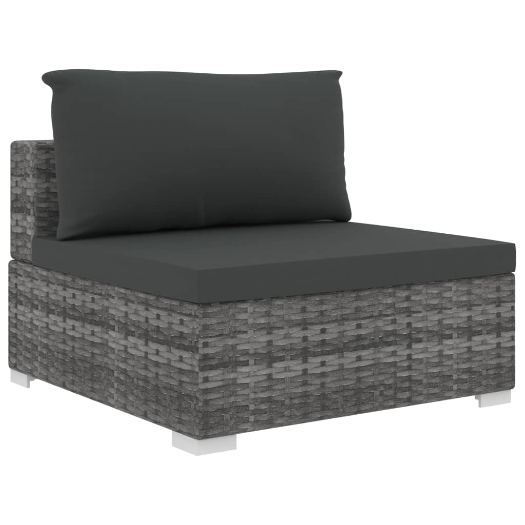 5-delige Loungeset met kussens poly rattan grijs