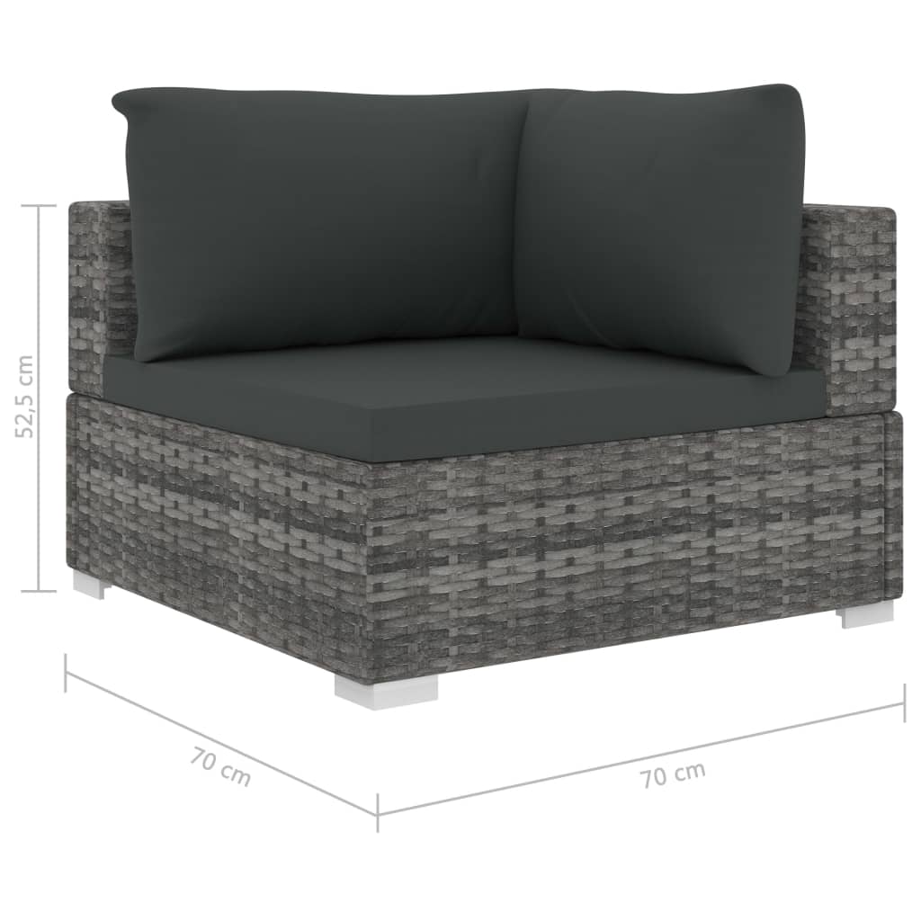 5-delige Loungeset met kussens poly rattan grijs