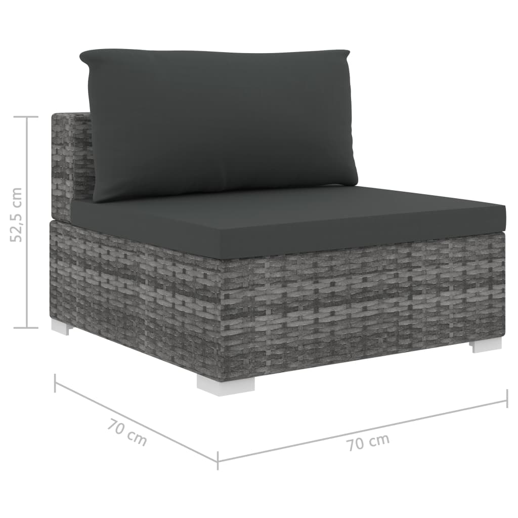 5-delige Loungeset met kussens poly rattan grijs