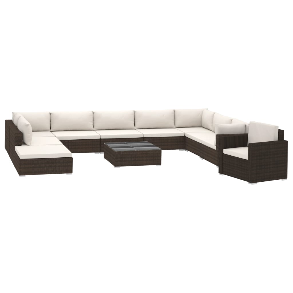 11-delige Loungeset met kussens poly rattan bruin