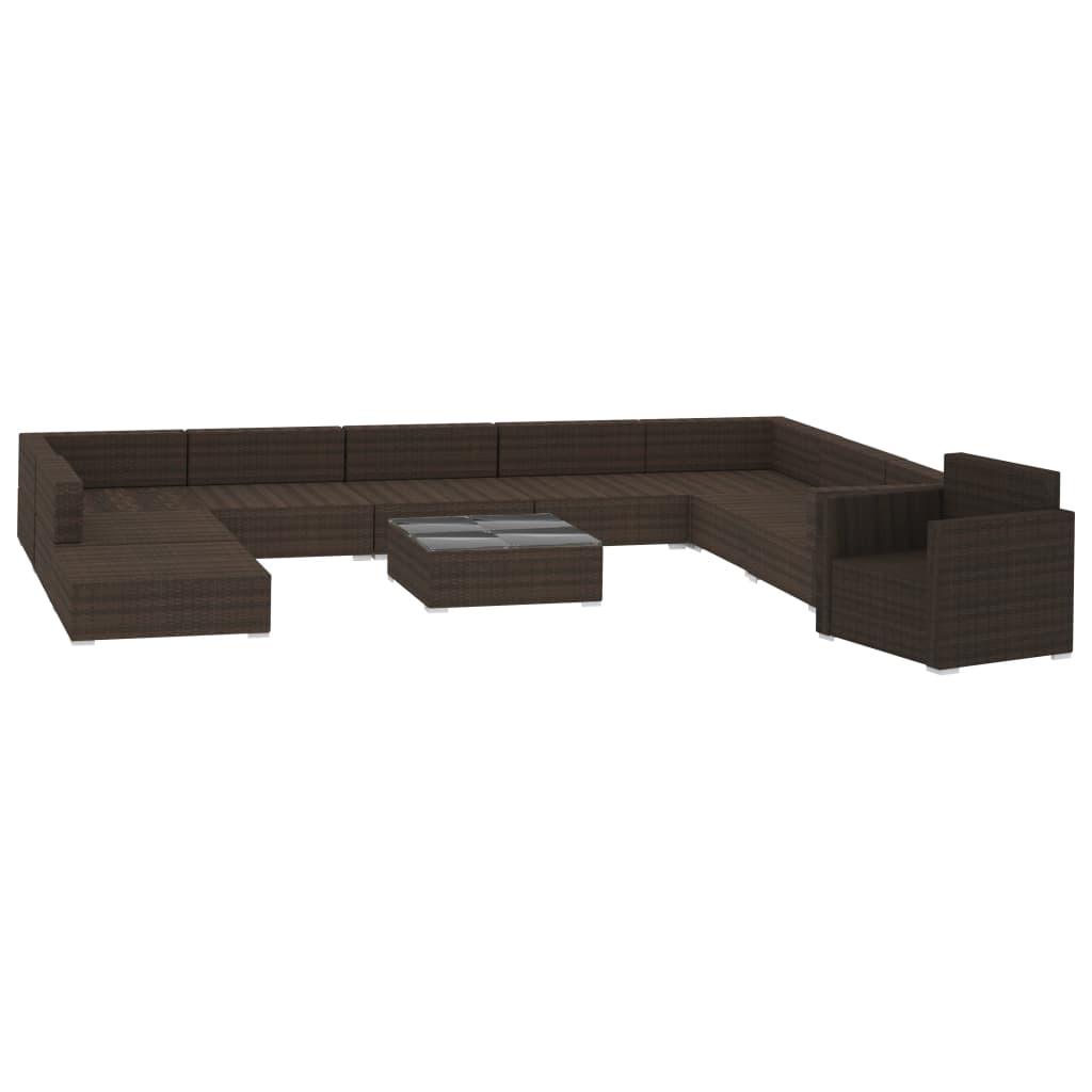 11-delige Loungeset met kussens poly rattan bruin