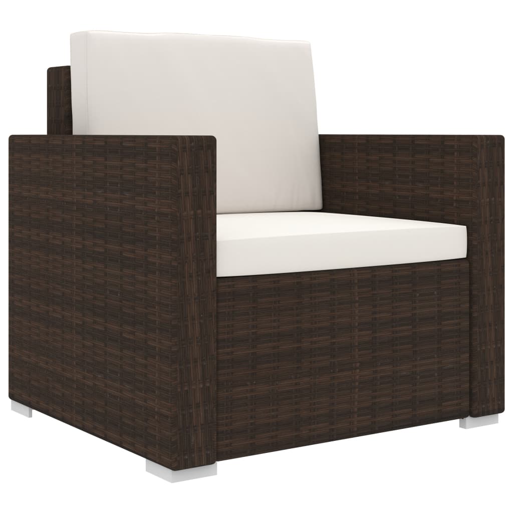 11-delige Loungeset met kussens poly rattan bruin