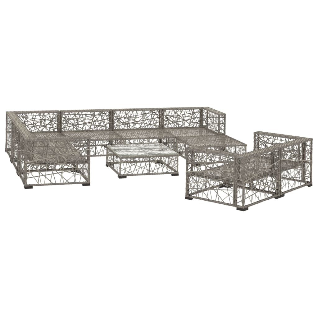 10-delige Loungeset met kussens poly rattan grijs