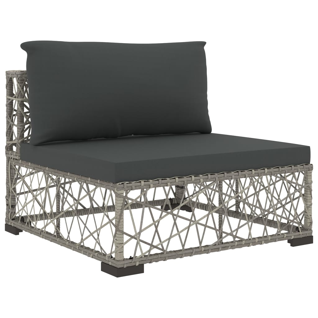 10-delige Loungeset met kussens poly rattan grijs