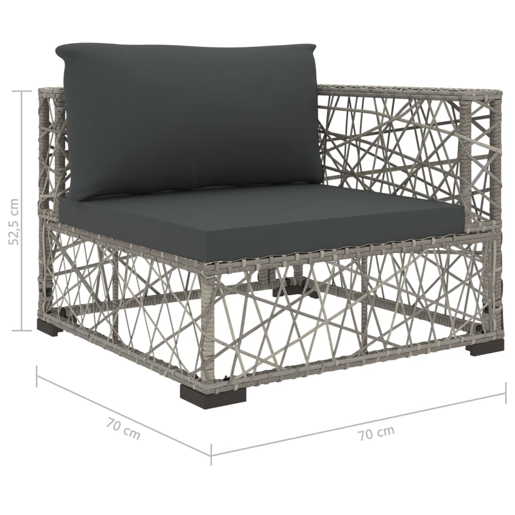 10-delige Loungeset met kussens poly rattan grijs