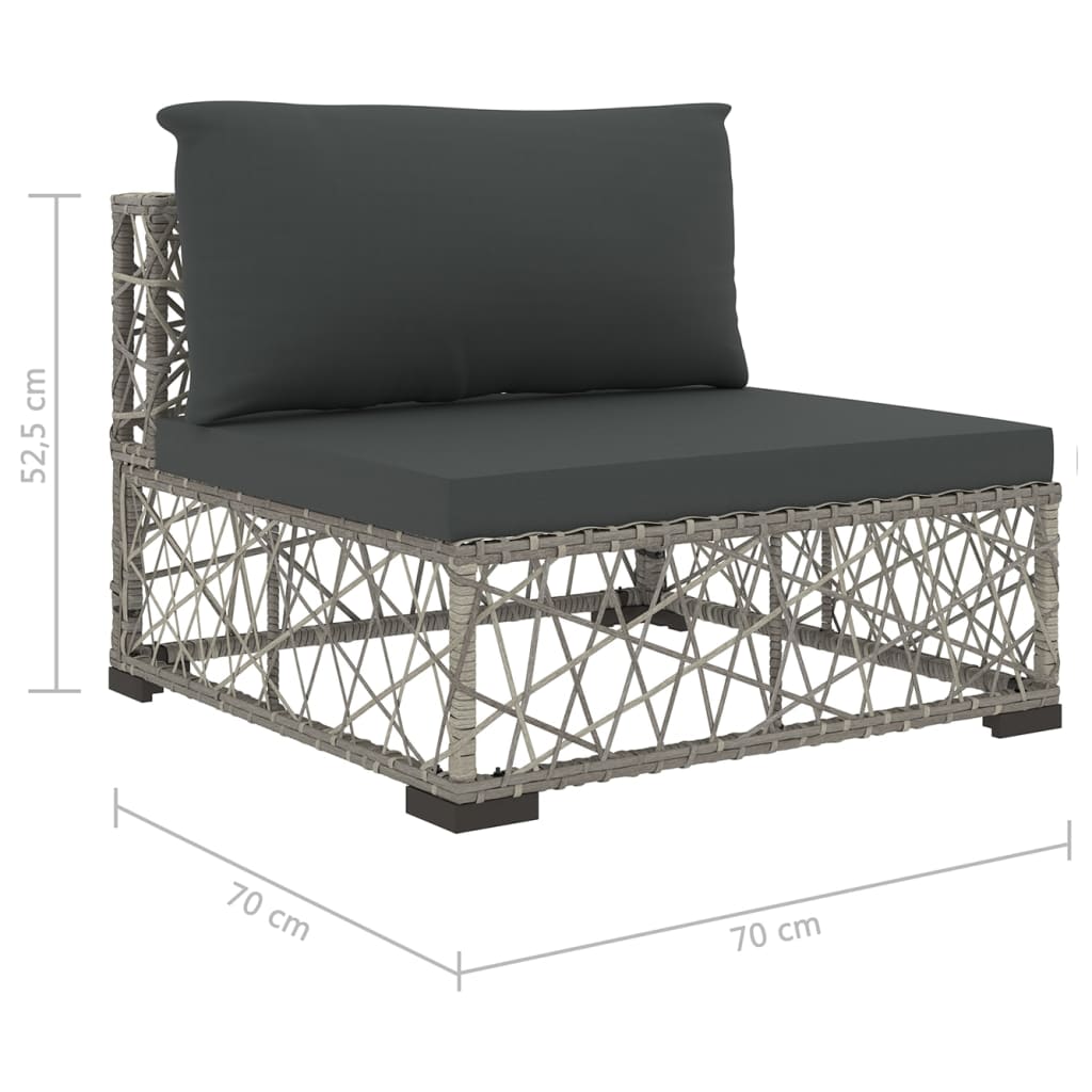 10-delige Loungeset met kussens poly rattan grijs