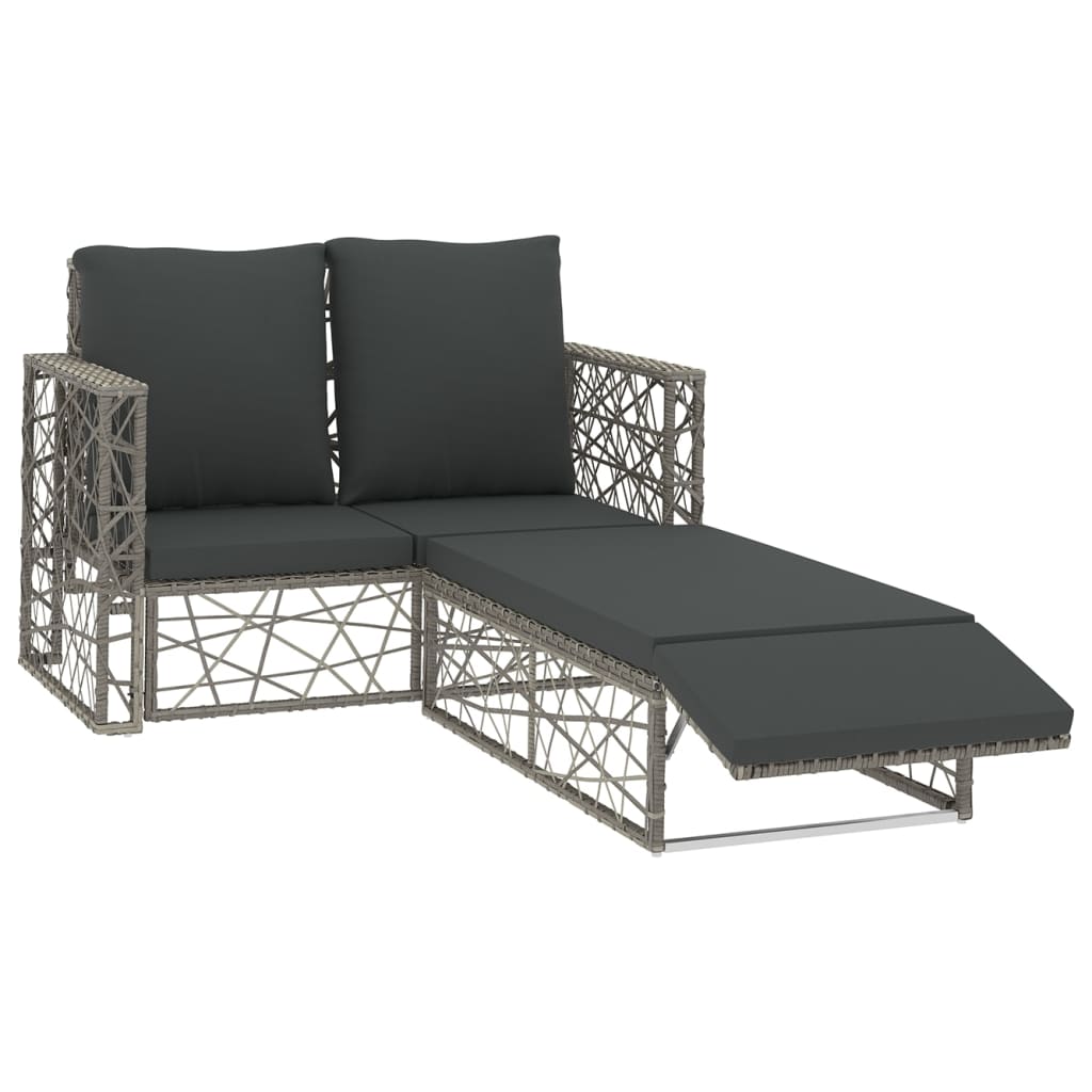 2-delige Loungeset met kussens poly rattan grijs