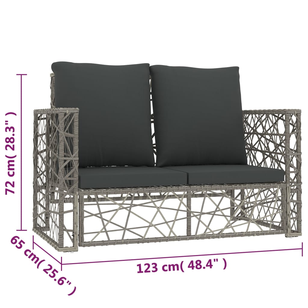 2-delige Loungeset met kussens poly rattan grijs