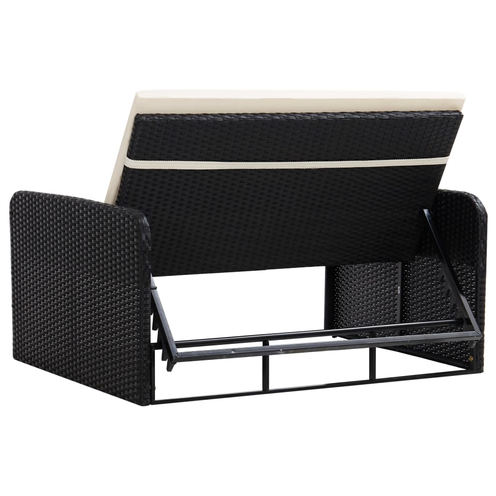 2-delige Loungeset met kussens poly rattan zwart