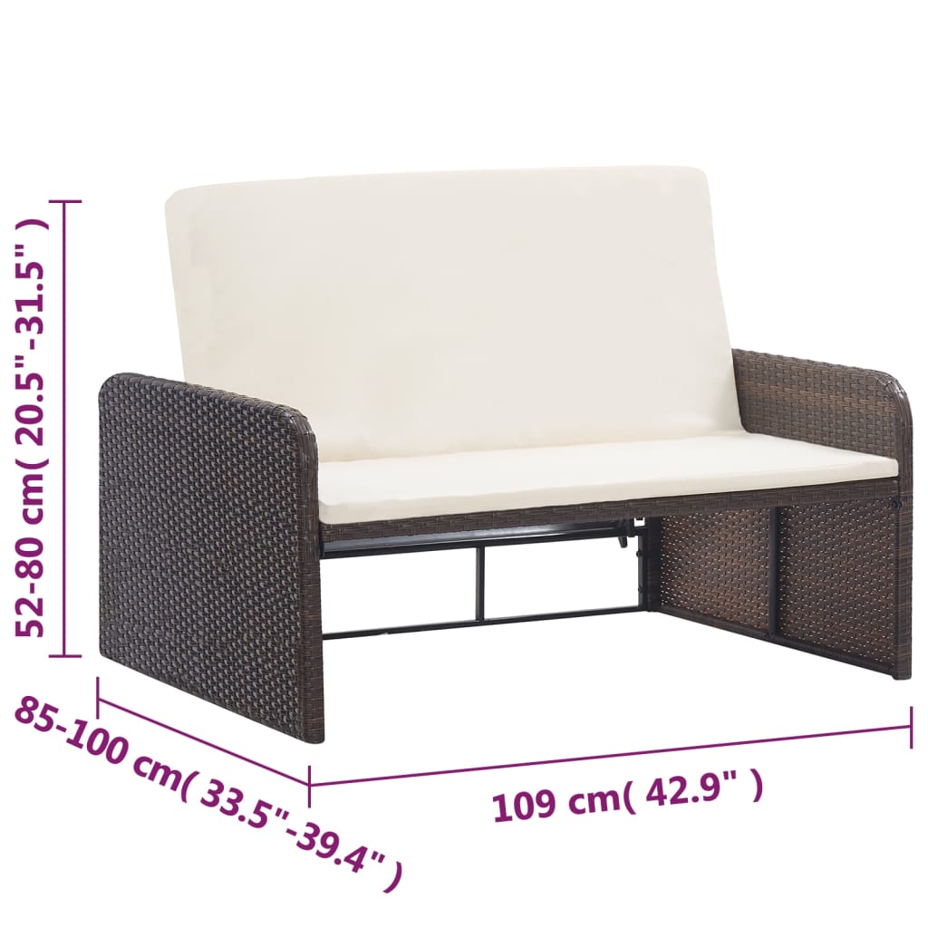 2-delige Loungeset met kussens poly rattan bruin