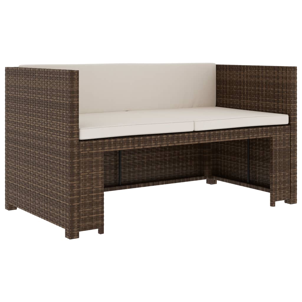 5-delige Loungeset met kussens poly rattan bruin