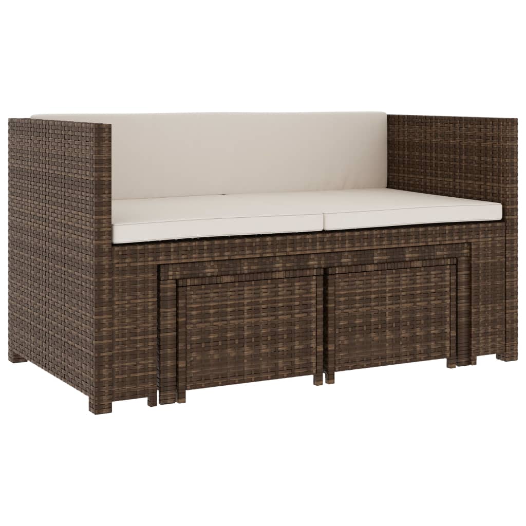 5-delige Loungeset met kussens poly rattan bruin