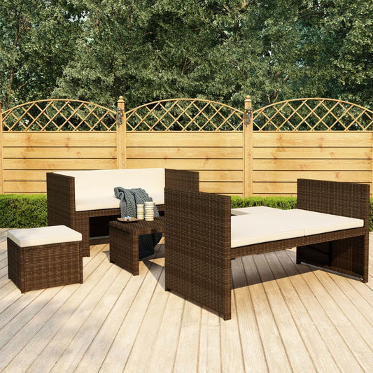 5-delige Loungeset met kussens poly rattan bruin