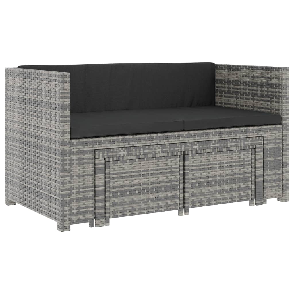 5-delige Loungeset met kussens poly rattan grijs