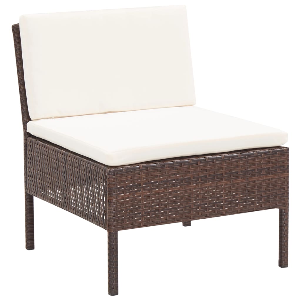 5-delige Loungeset met kussens poly rattan bruin