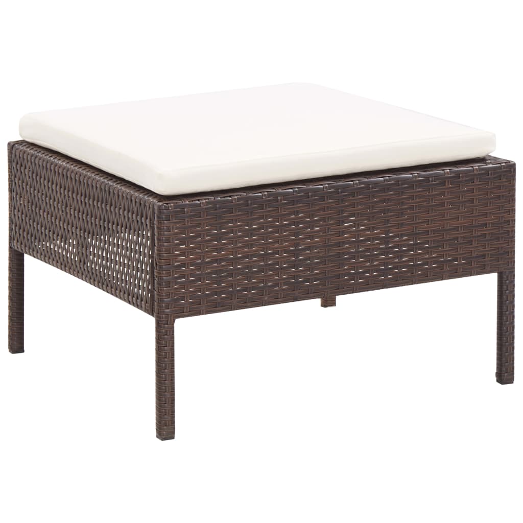 5-delige Loungeset met kussens poly rattan bruin