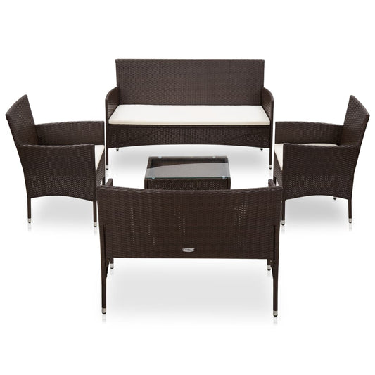 5-delige Loungeset met kussens poly rattan bruin