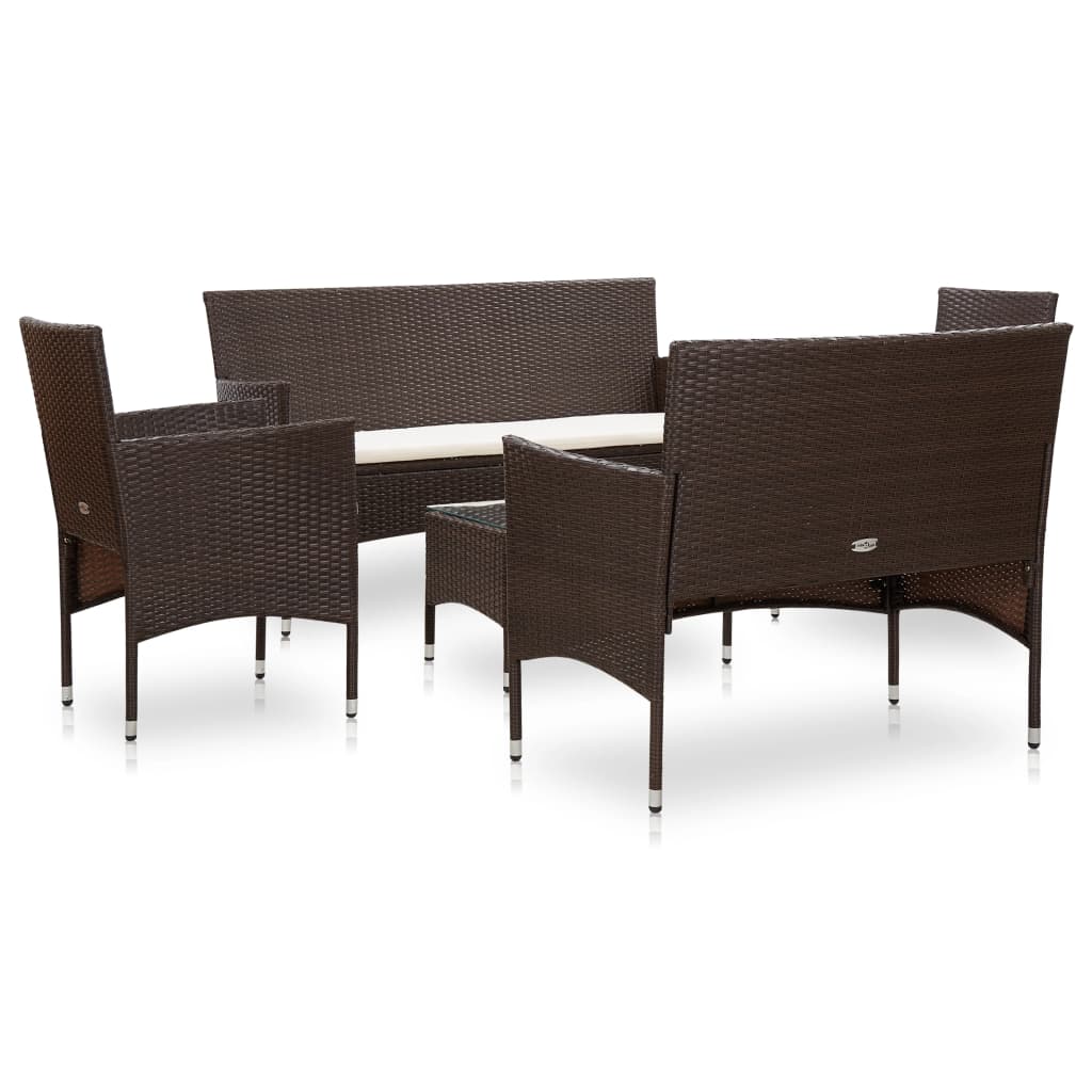 5-delige Loungeset met kussens poly rattan bruin