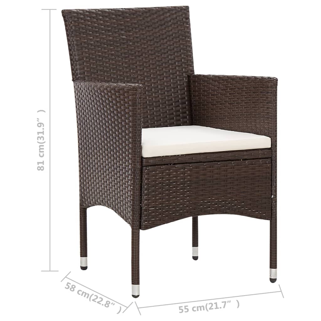 5-delige Loungeset met kussens poly rattan bruin