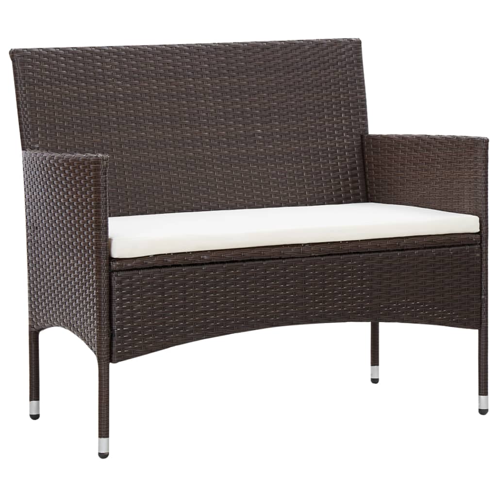 5-delige Loungeset met kussens poly rattan bruin