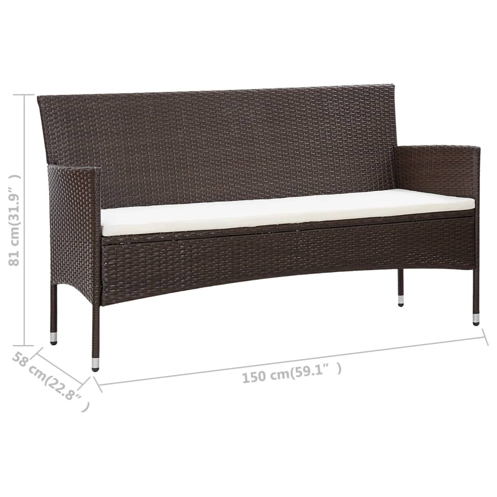 5-delige Loungeset met kussens poly rattan bruin