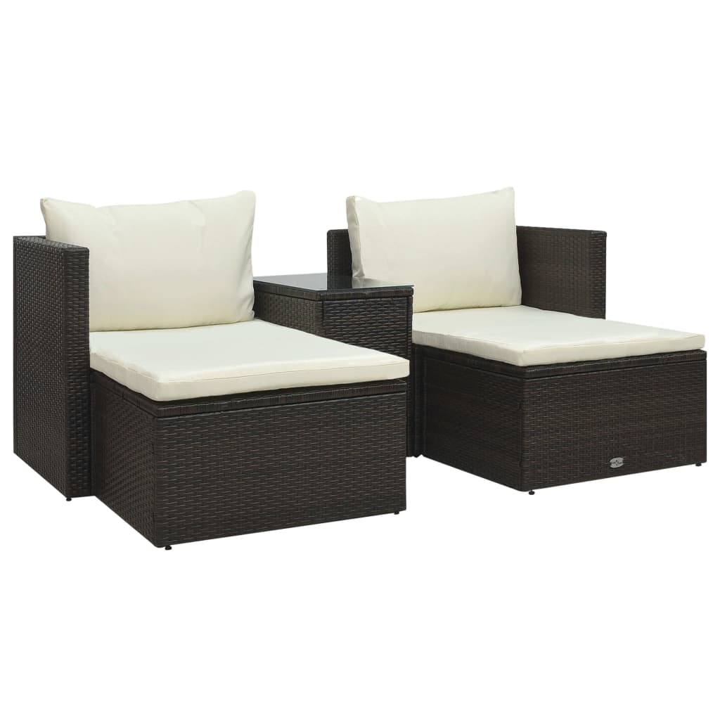 5-delige Loungeset met kussens poly rattan bruin