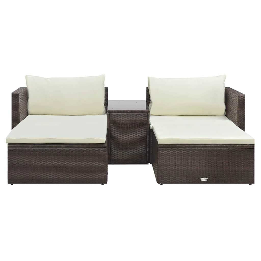 5-delige Loungeset met kussens poly rattan bruin