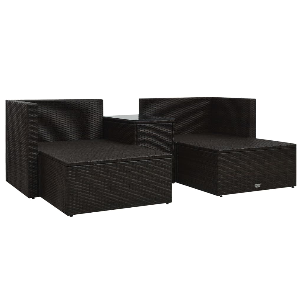 5-delige Loungeset met kussens poly rattan bruin