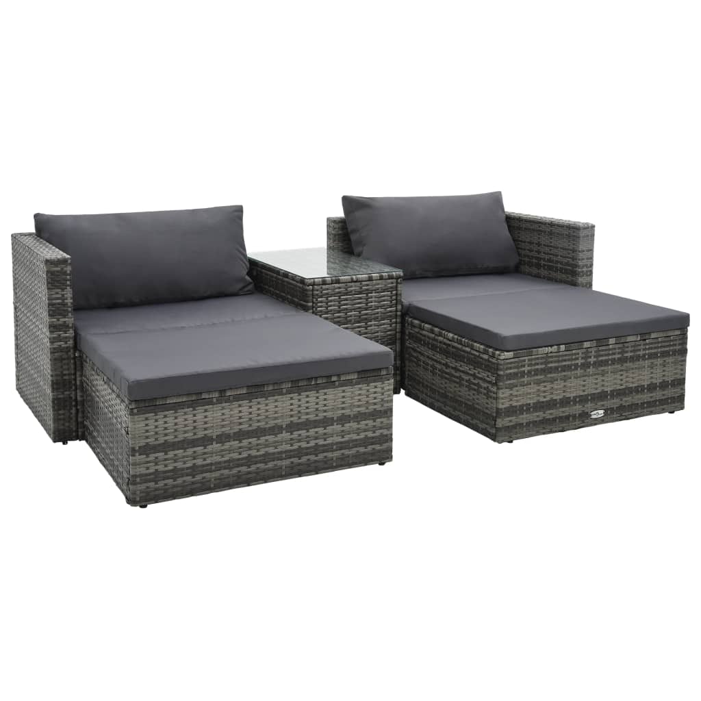 5-delige Loungeset met kussens poly rattan grijs