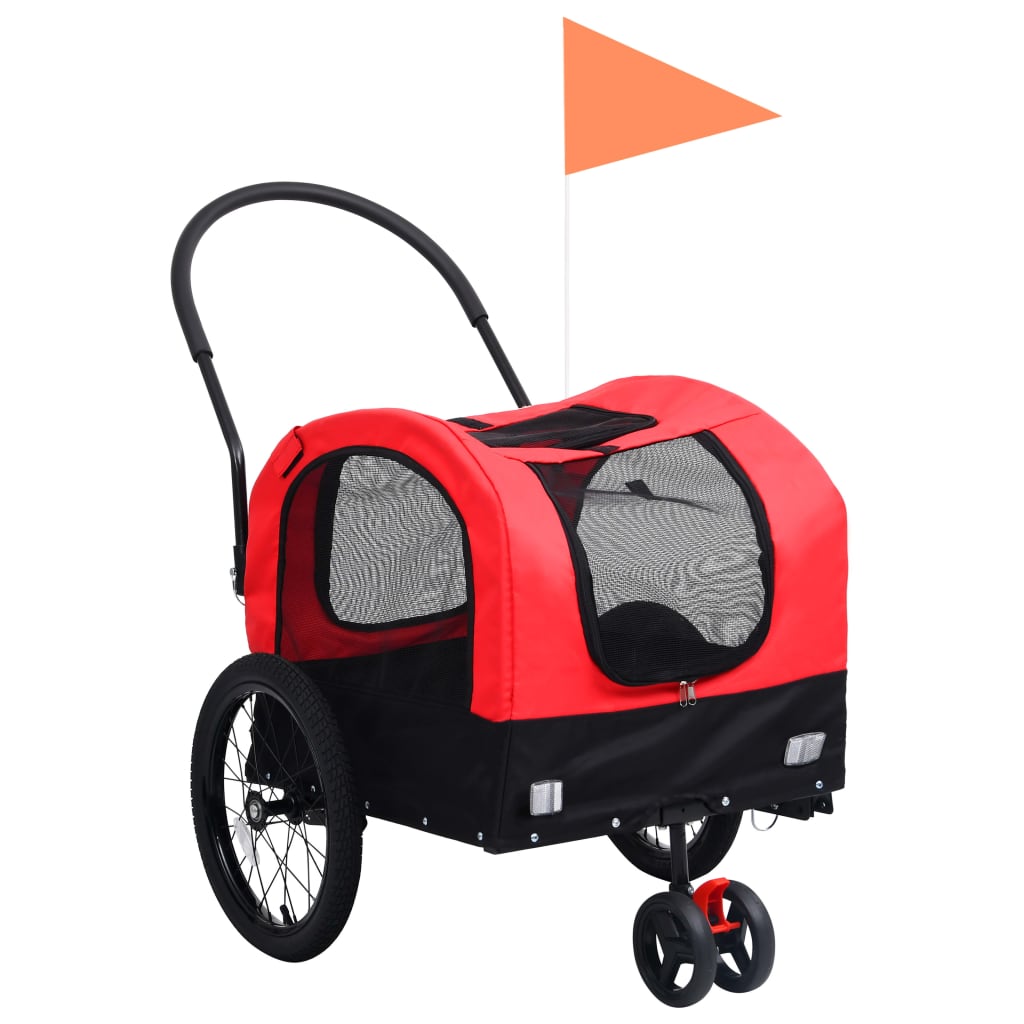 Fietstrailer en kinderwagen 2-in-1 rood en zwart