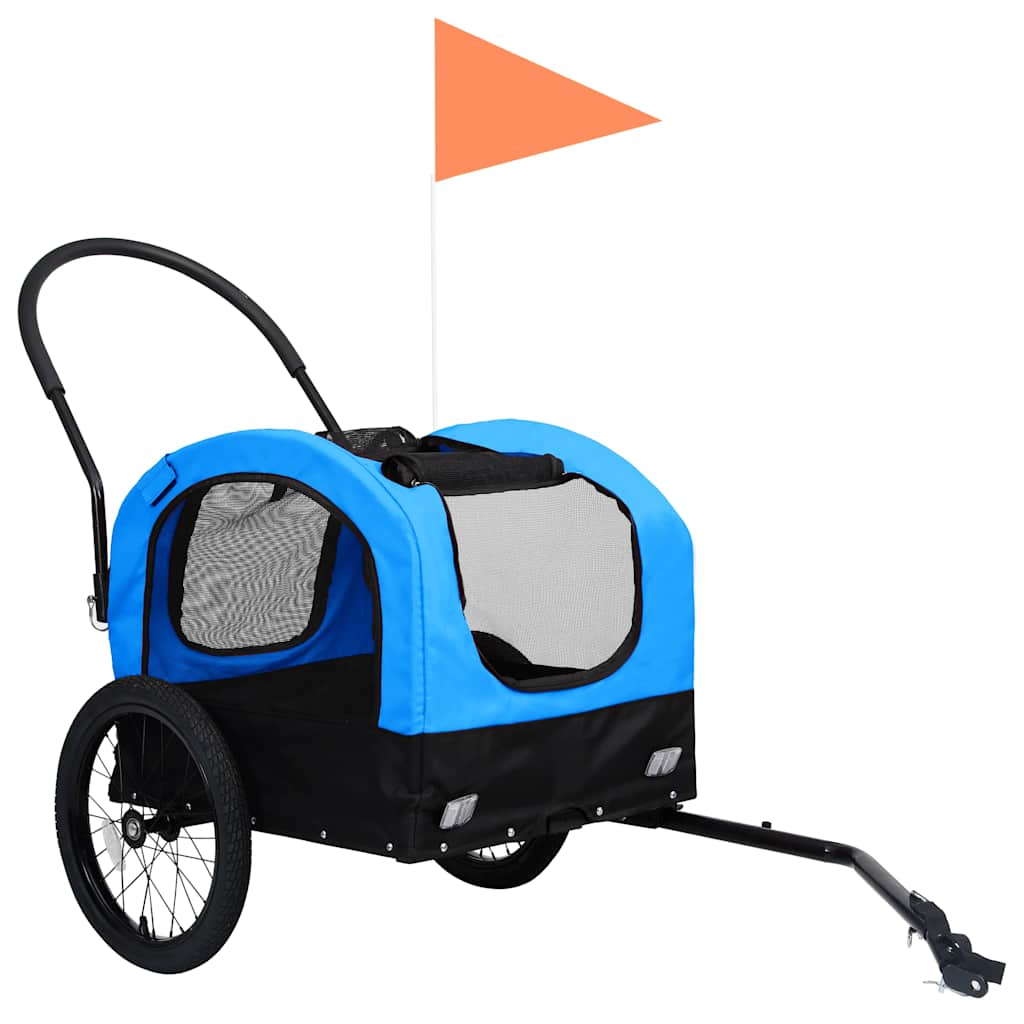 Fietstrailer en hondenwagen 2-in-1 blauw en zwart