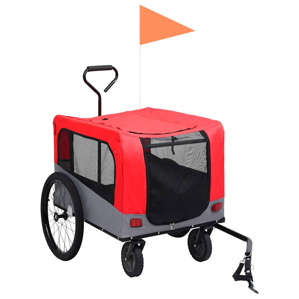 Fietstrailer en hondenwagen 2-in-1 rood en grijs