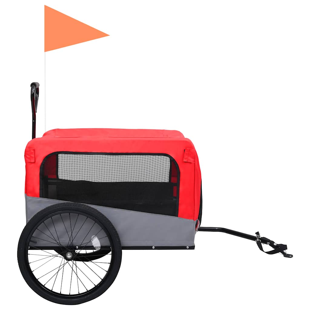 Fietstrailer en hondenwagen 2-in-1 rood en grijs