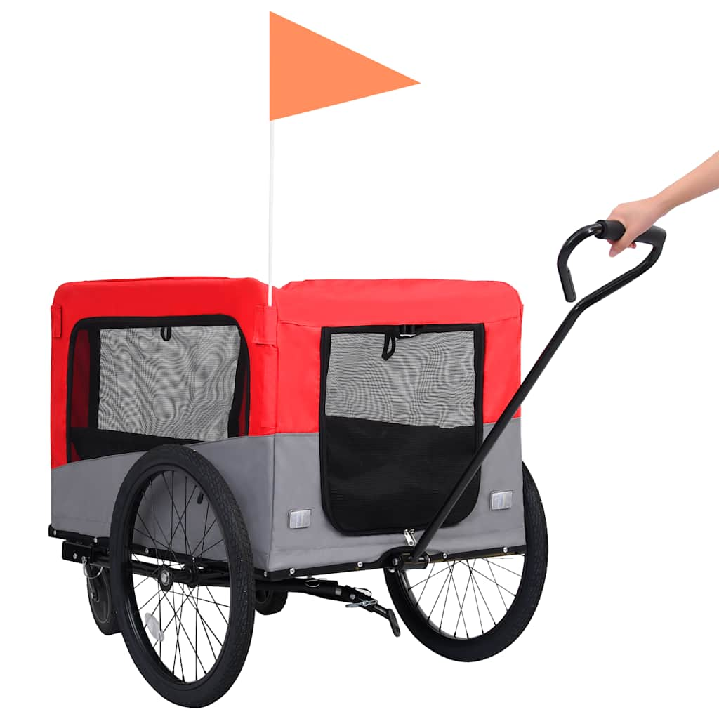 Fietstrailer en hondenwagen 2-in-1 rood en grijs