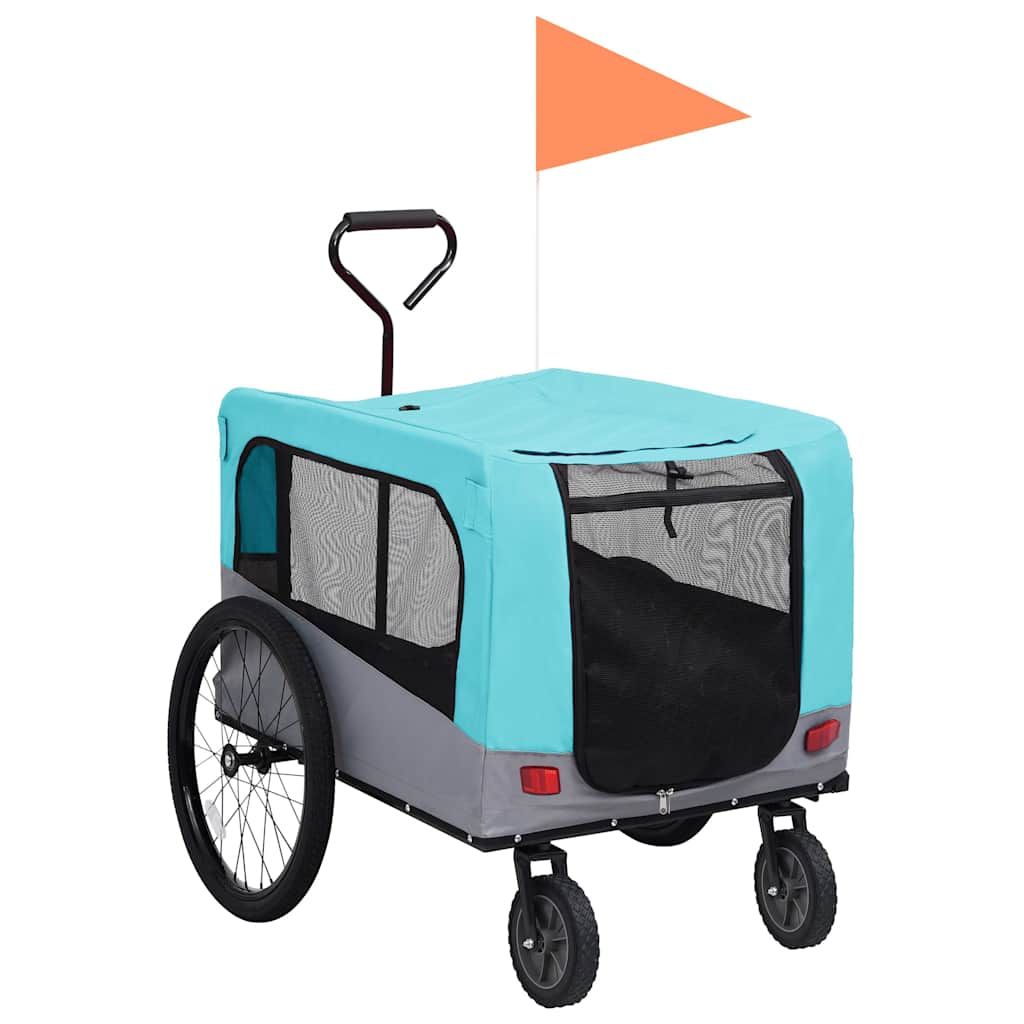 Fietstrailer en hondenwagen 2-in-1 blauw en grijs