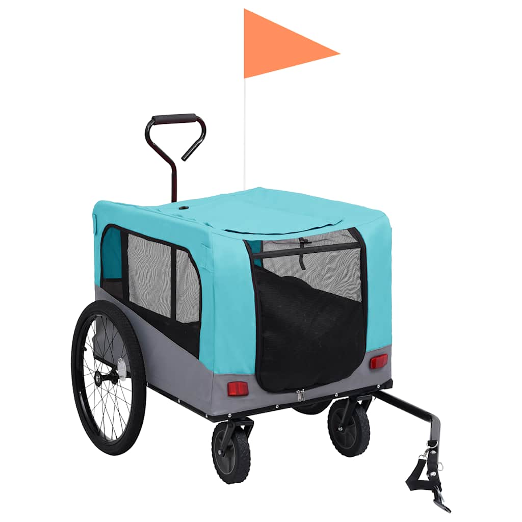 Fietstrailer en hondenwagen 2-in-1 blauw en grijs