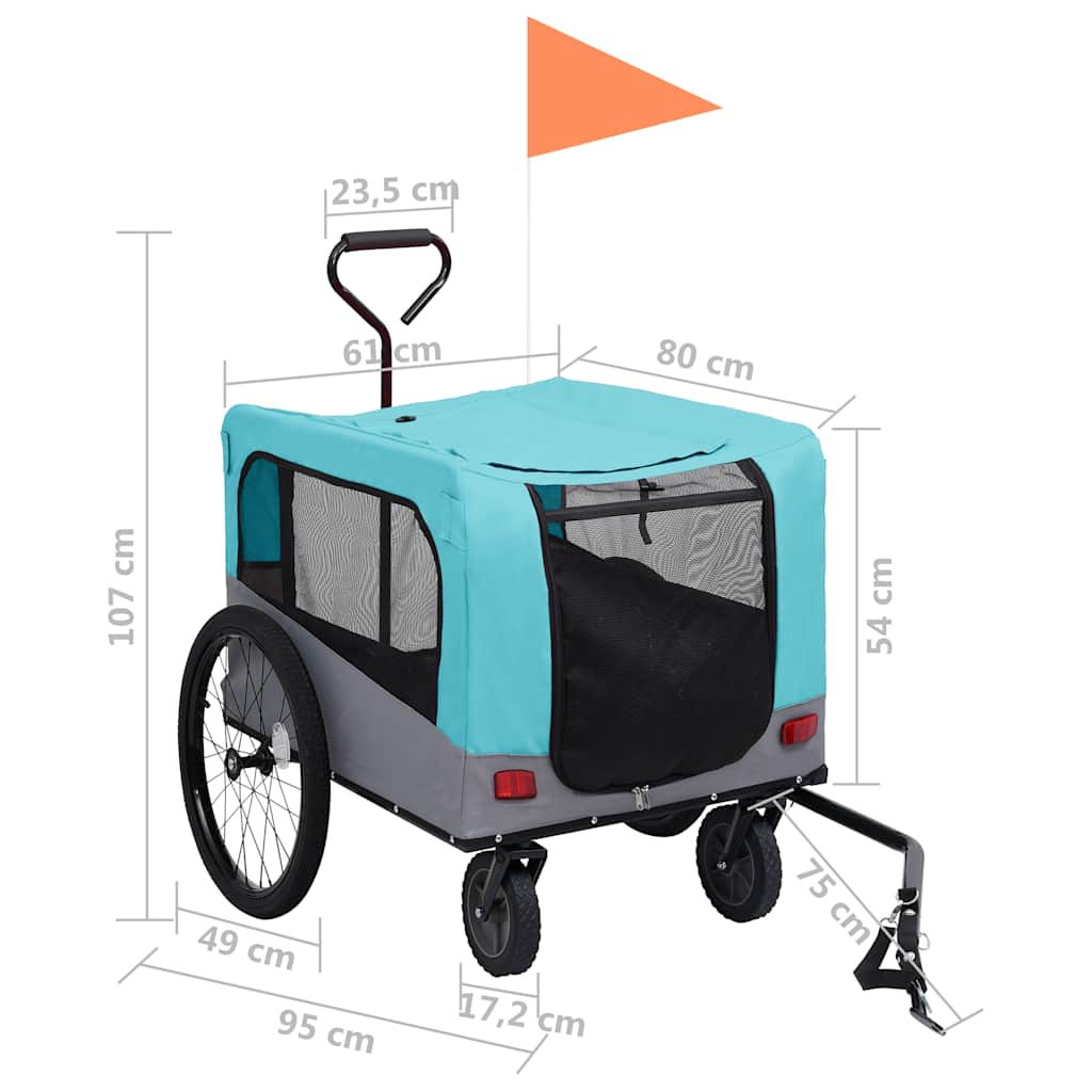 Fietstrailer en hondenwagen 2-in-1 blauw en grijs