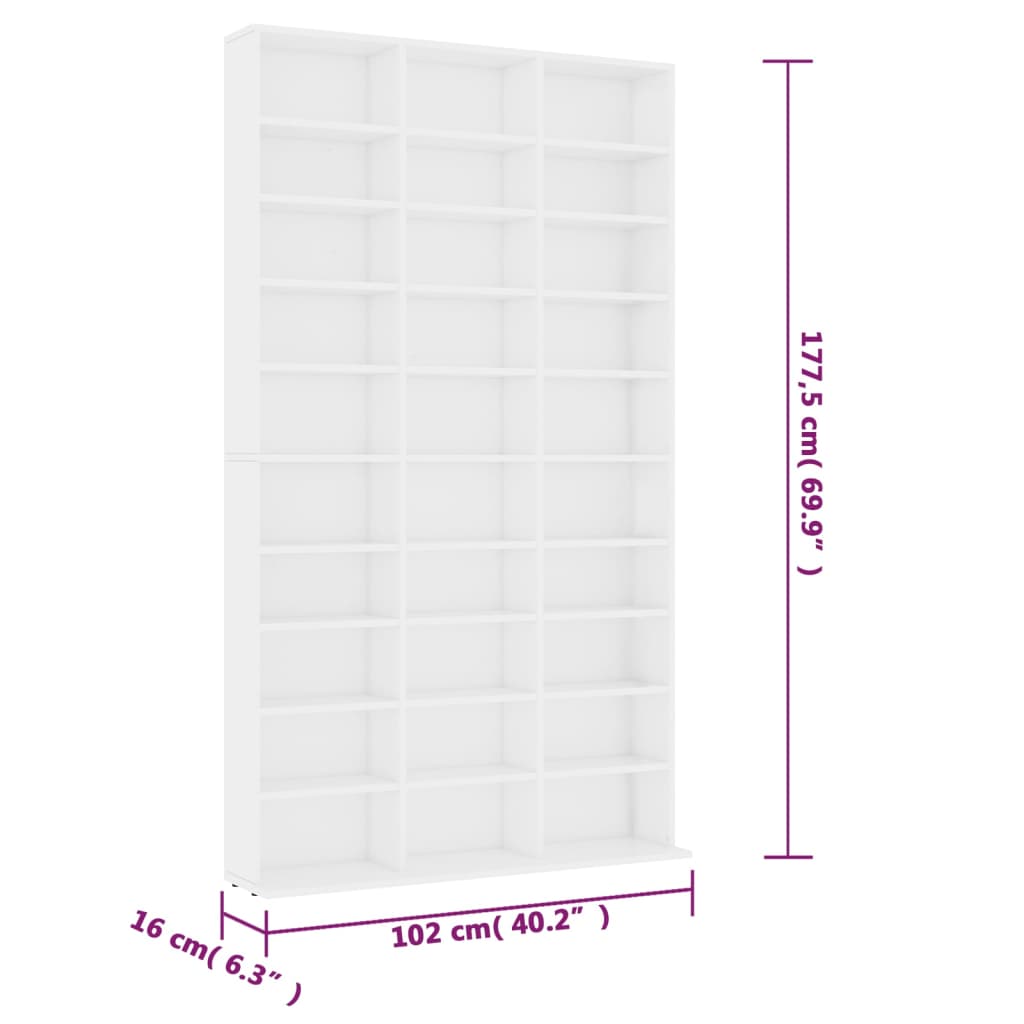 Cd-kast 102x16x177,5 cm bewerkt hout wit