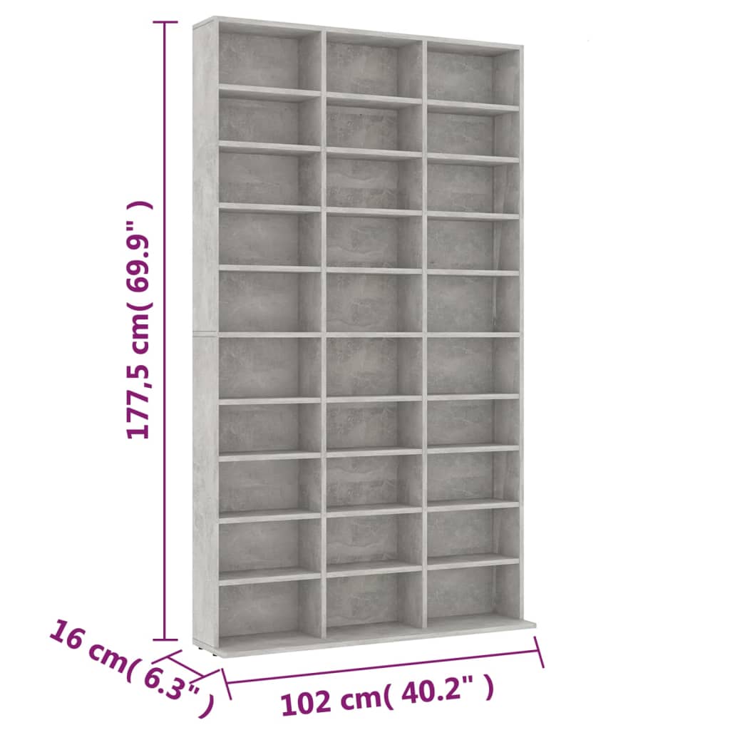 Cd-kast 102x16x177,5 cm bewerkt hout betongrijs