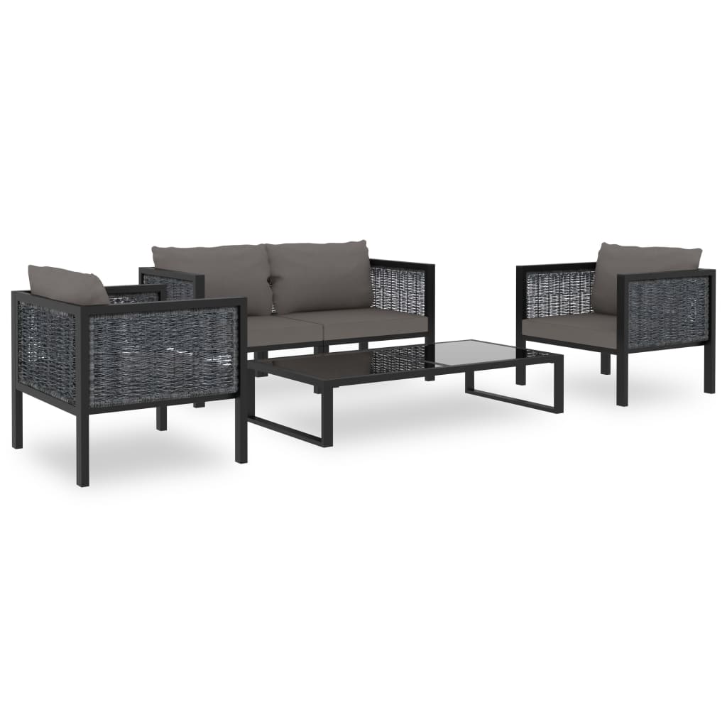 5-delige Loungeset met kussens poly rattan antraciet